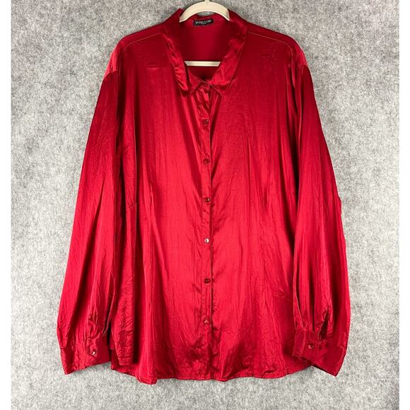 Eileen Fisher Silk Top Womens 3X Red Blouse Button Front Stretch Career Office - Picture 1 of 13
